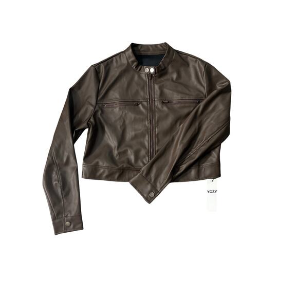 Yozy Cropped Brown Pleather Jacket - Size S - Picture 1 of 2